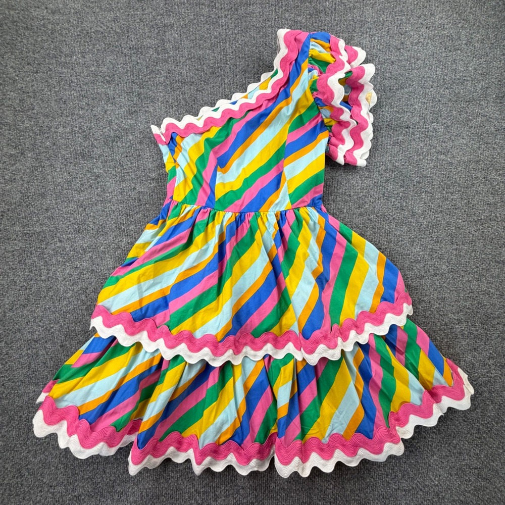 Sugarlips Womens One Shoulder Tiered Ruffle Mini Dress Multi Stripe XS NWT - Picture 2 of 8